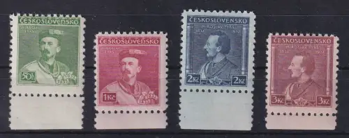 Tschechoslowakei 1932 M. Tyrš Mi.-Nr. 314-317 je Unterrandstück postfrisch **