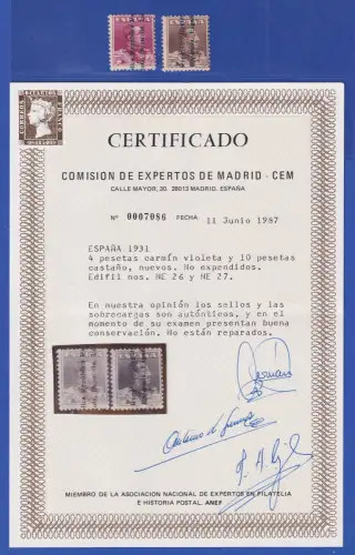 Spanien 1931 Republik Mi.-Nr. V und VI ungebraucht * Fotoattest CEM Madrid 
