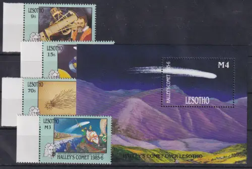 Lesotho 1986 Halleyscher Komet Block 32 und 4 Werte Mi.Nr. 570-73 ** / MNH