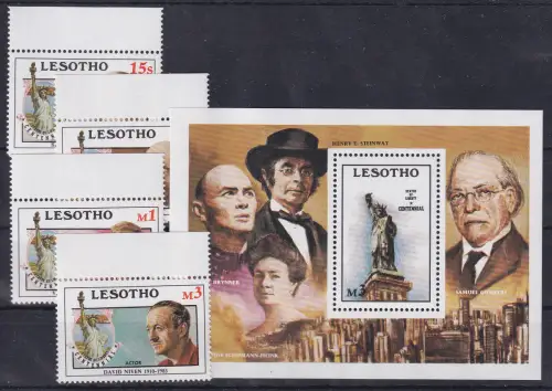 Lesotho 1986 100 J. Freiheitsstatue Block 34 und 4 Werte Mi.Nr. 584-87 ** / MNH