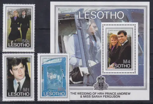 Lesotho 1986 Hochzeit Prinz Andrew S.Ferguson Blockausgabe und 3 Werte ** / MNH