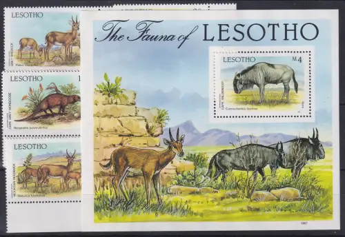 Lesotho 1987 Einheimische Fauna Block und 4 Werte ** / MNH