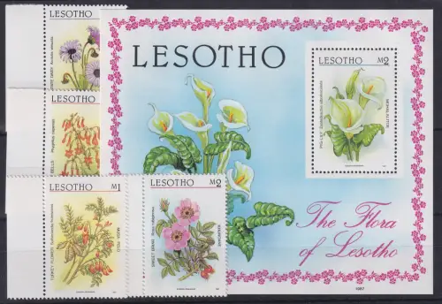 Lesotho 1987 Einheimische Flora Block und 4 Werte ** / MNH