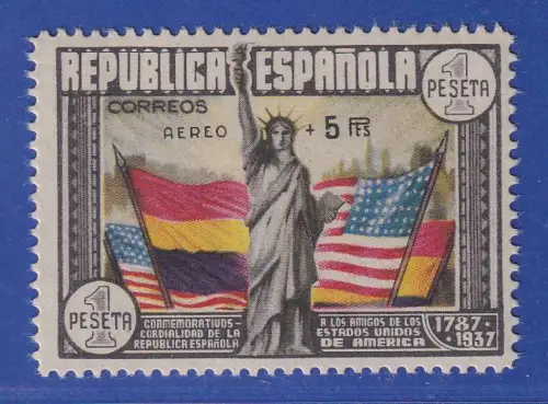 Spanien 1938 Flugpostmarke Jahrestag Verfassung der USA Mi.-Nr. 713 ** gpr. CEM