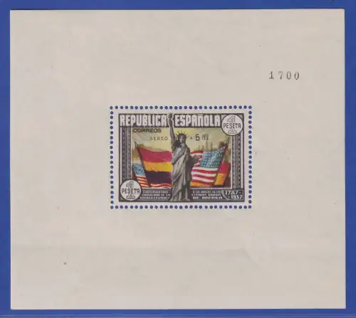 Spanien 1938 Jahrestag der Verfassung der USA Mi.-Nr. Block 4 ungebraucht *