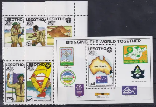 Lesotho 1987 Weltpfadfindertreffen in Australien Block und 5 Werte ** / MNH