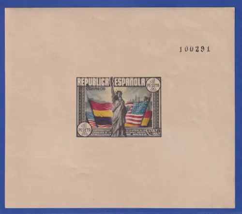 Spanien 1938 Jahrestag der Verfassung der USA Mi.-Nr. Block 3U ungebraucht *