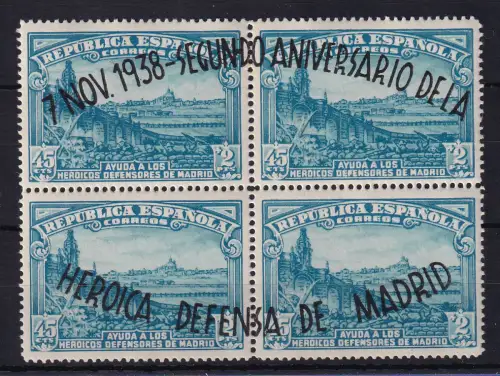 Spanien 1938 Verteidigung von Madrid Mi.-Nr. 735 I - IV Viererblock ** 