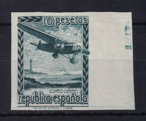 Spanien 1939 Nicht ausgegebene Flugpostmarke Mi.-Nr. XI U ungebraucht * 