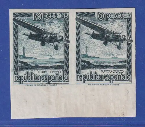 Spanien 1939 Nicht ausgegebene Flugpostmarke Mi.-Nr. XI U Paar postfrisch **
