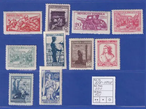 Spanien 1939 Nicht ausgegebene Feldpostausgabe Mi.-Nr. XIV-XXVII postfrisch **