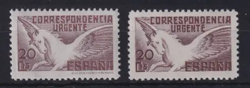 Spanien 1937/38 Eilmarke Pegasus Mi.-Nr. 781 I und II postfrisch ** 