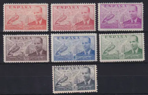 Spanien 1939 Juan dela Cierva Mi.-Nr. 821-27 überwiegend ** (Nr. 826-827 *)
