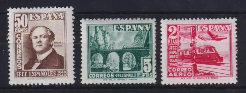 Spanien 1948 Tag der Briefmarke Eisenbahn Mi.-Nr. 957-959 postfrisch ** 