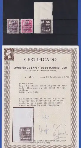 Spanien 1950 Franco auf den Kanaren Mi.-Nr. 985-987 ** Attest CEM Madrid 