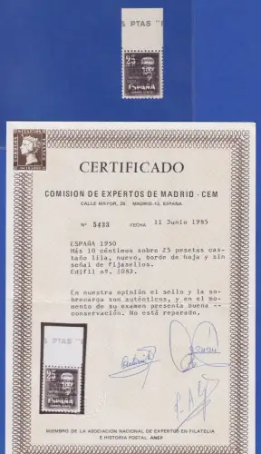 Spanien 1950 Franco auf den Kanaren Mi.-Nr. 987 I ** Attest CEM Madrid 