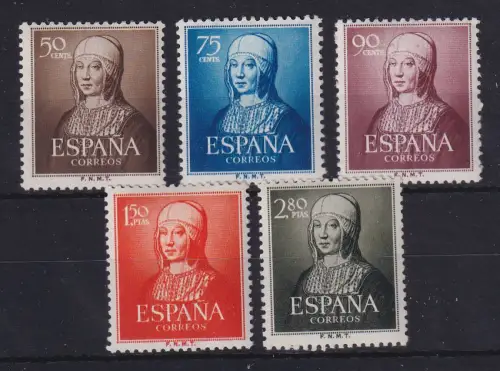 Spanien 1951 Königin Isabella I. Mi.-Nr. 989-993 postfrisch ** 
