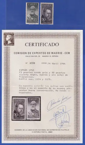 Spanien 1953 Flugpostm. Persönlichkeiten Mi.-Nr. 1019-1020 ** Attest CEM Madrid