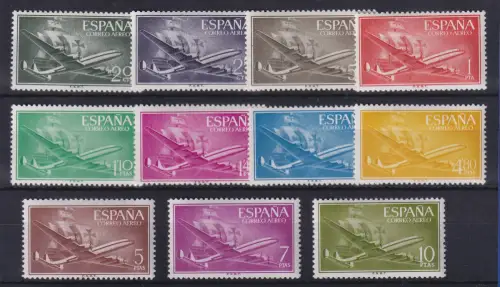 Spanien 1955/56 Flugpostmarke Flugzeug Mi.-Nr. 1057-1061,1073-1078 postfrisch **