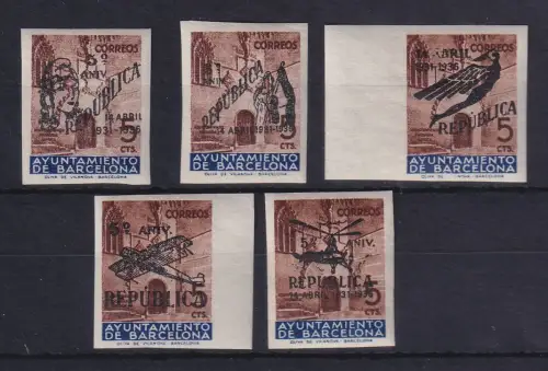 Spanien 1931 Zwangszuschlagsmarken Barcelona EDIFIL-Nr. NE 17-21 ungebraucht *