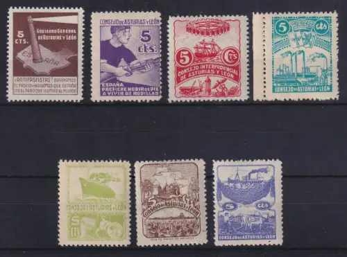 Spanien 1937 Lokalausgabe Asturien und Leon EDIFIL-Nr. 1-7 kpl. postfrisch **