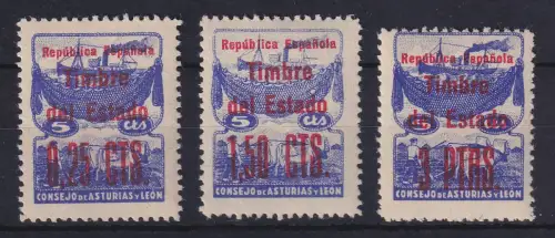 Spanien 1937 Lokalausgabe Asturien und Leon EDIFIL-Nr. NE 3-5 postfrisch **