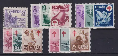 Spanien 1949-53 Lot Zwangszuschlagsmarken Staat Mi.-Nr. 48-60 kpl. postfrisch **