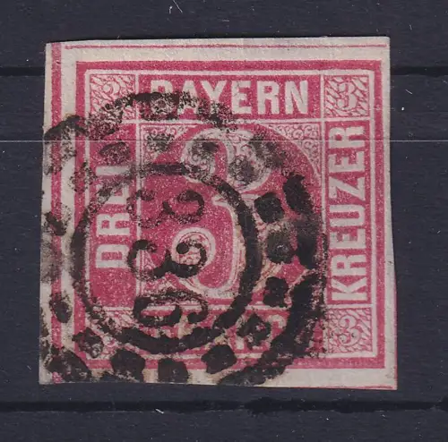 Bayern 3 Kr karmin Mi.-Nr. 9 mit OMR 336 Neuburg/Donau