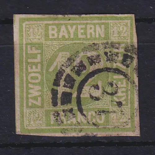 Bayern 12 Kr grün Mi.-Nr. 12 mit OMR 37 Bayreuth