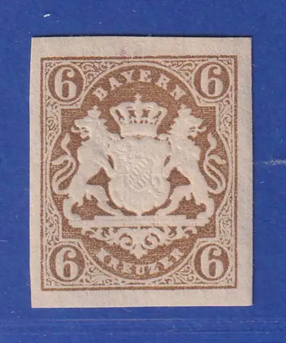 Bayern Wappen 6 Kr braun Mi.-Nr. 20 ungebraucht * (fast **)