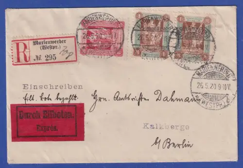 Dt. Abstimmung Marienwerder 1920 Mi.-Nr. 2xB, 11 (Paar) als MiF auf R-Eilbrief