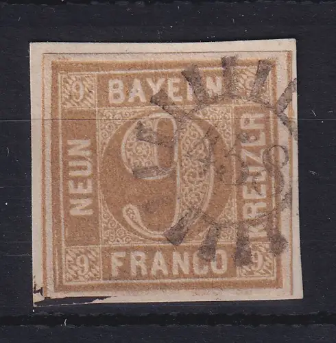 Bayern 9 Kreuzer ocker Mi.-Nr. 11 mit GMR 458 Schillingsfürst auf Briefstück