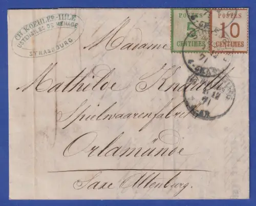 Norddt. Postbez. Okkupation Elsass-Lothringen Mi-Nr.4 I, 5 a. Brief O STRASSBURG