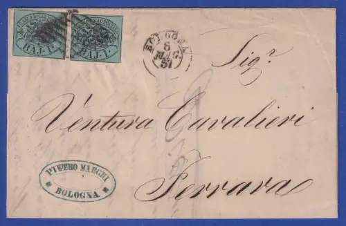 Alt-Italien Kirchenstaat 1Baj. Mi.-Nr. 2 als MEF auf Brief O BOLOGNA 1857
