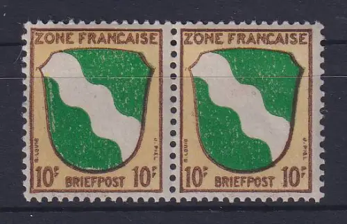 Französische Zone 1945 Wappen 10 Pfg. Mi.-Nr. 5 waag. Paar postfrisch **