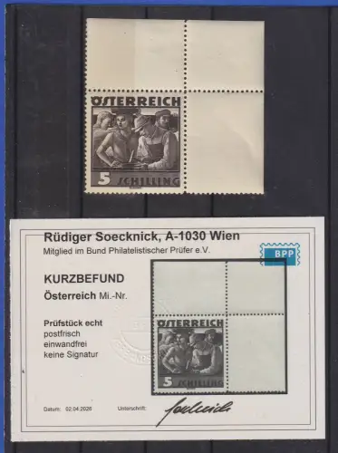 Österreich 1934 Trachten Mi.-Nr. 587 Marke ** im Oberrand * KB SOECKNICK BPP