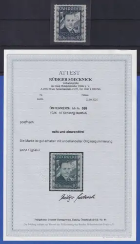 Österreich 1936 Dollfuß Mi.-Nr. 588 postfrisch ** Attest SOECKNICK BPP