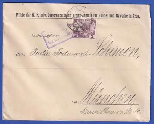 Österreich Mi.-Nr. 180 als EF auf zensiertem Brief O PRAG gpr. SOECKNICK BPP
