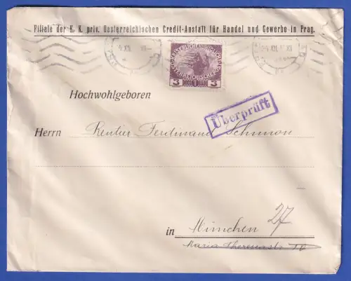 Österreich Mi.-Nr. 180 als EF auf Zensur-Brief O PRAG geprüft SOECKNICK BPP