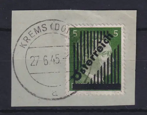 Österreich 1945 Aushilfsausg. Mi.-Nr. 668 I a mit Letzttags-O KREMS a. Briefstk.