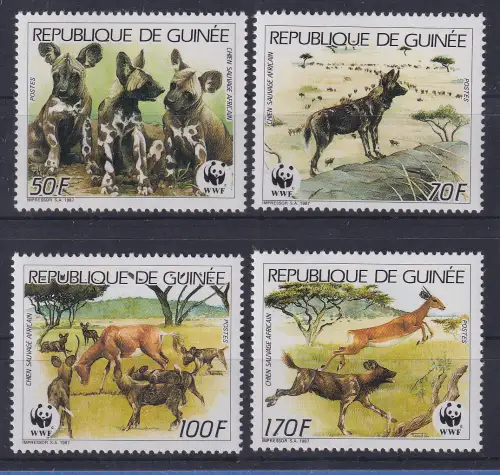 Guinea 1987 WWF Afrikanischer Wildhund Mi.-Nr. 1194-97 Satz 4 Werte **/ MNH