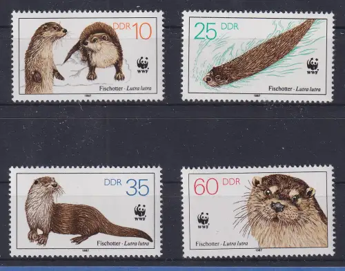 DDR 1987 WWF Fischotter Mi.-Nr. 3107-3110 Satz 4 Werte postfrisch **/ MNH