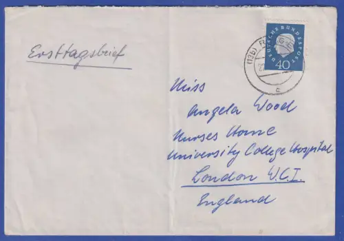 Bund 1959 Theodor Heuss 40 Pfg. Mi.-Nr. 305 auf FDC mit Tages-O REGEN