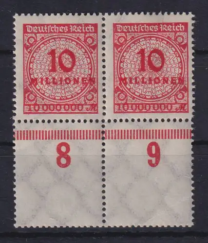 Dt. Reich 1923 Korbdeckel 10 Mio. Mi.-Nr. 318AP Unterrandpaar mit Leerfeldern **