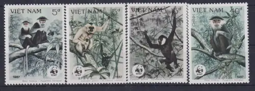 Vietnam 1987 Kleideraffen und Schopfgibbons Mi.-Nr. 1827-1830 postfrisch **/ MNH