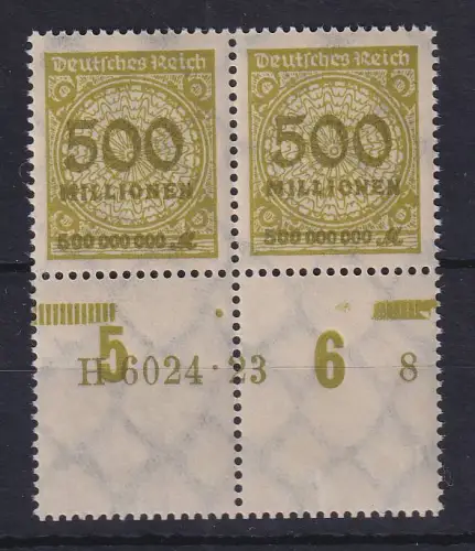 Dt. Reich 1923 Korbdeckel Mi.-Nr. 324AP Unterrandpaar mit HAN auf Leerfeldern **