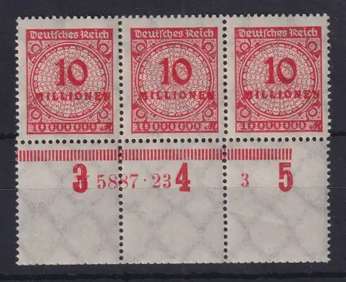 Dt. Reich 1923 Mi.-Nr. 318AP Unterranddreierstreifen mit HAN auf Leerfeldern **