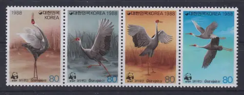 Südkorea 1988 WWF Weißnackenkranich Mi.-Nr. 1553-56 4er-Streifen **/ MNH