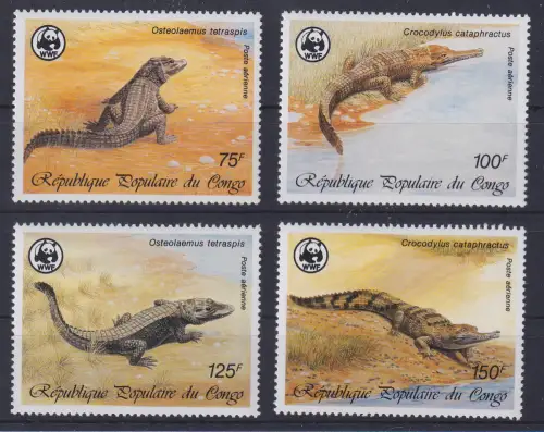 Kongo 1987 WWF Krokodile des Kongos Mi.-Nr. 1063-66 Satz 4 Werte ** / MNH 