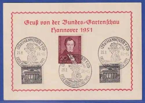 Berlin 1951 Lortzing Mi.-Nr. 74 u.a. auf Souvenir-Karte 1. BUGA So.-O HANNOVER